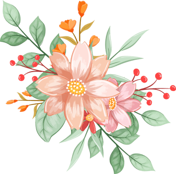 Pink Orange Flower Arrangement with watercolor style png