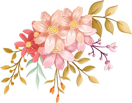 Pink Orange Flower Arrangement with watercolor style png
