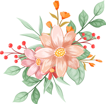Pink Orange Flower Arrangement with watercolor style png