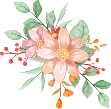 Pink Orange Flower Arrangement with watercolor style png