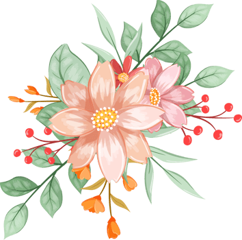 Pink Orange Flower Arrangement with watercolor style png