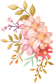 Pink Orange Flower Arrangement with watercolor style png