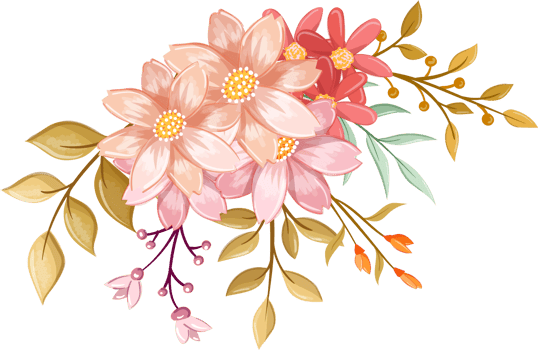 Pink Orange Flower Arrangement with watercolor style png