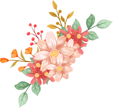 Pink Orange Flower Arrangement with watercolor style png