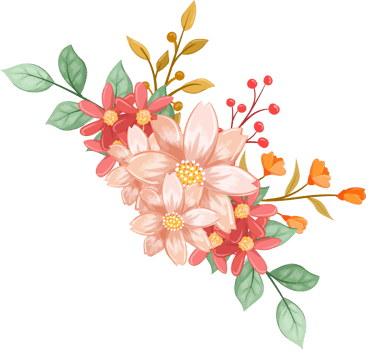Pink Orange Flower Arrangement with watercolor style png