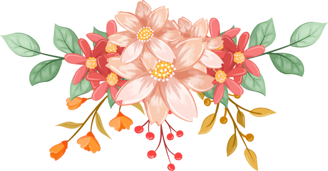 Pink Orange Flower Arrangement with watercolor style png