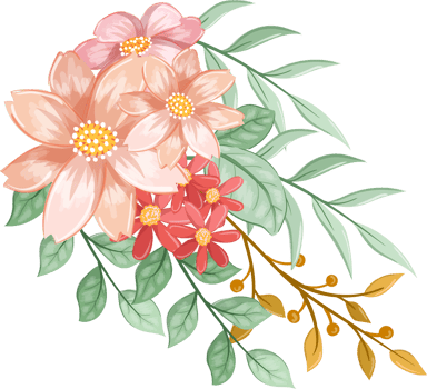 Pink Orange Flower Arrangement with watercolor style png