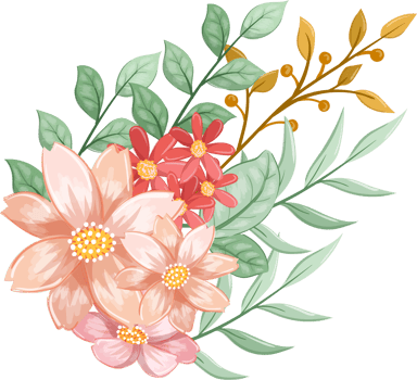 Pink Orange Flower Arrangement with watercolor style png