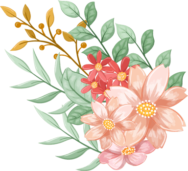 Pink Orange Flower Arrangement with watercolor style png