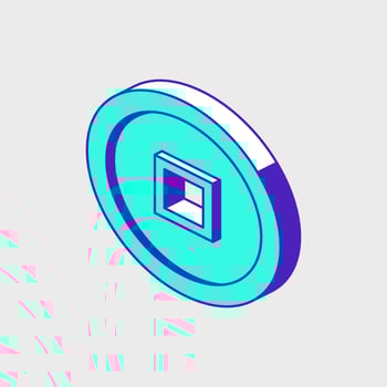 Old Chinese coin isometric vector icon illustration