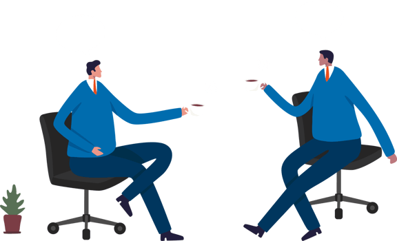 Coffee break business discussion. Two employee having coffee break. Illustration png