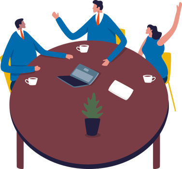 Brainstorming teamwork process. People around the table. Business group collaboration. png