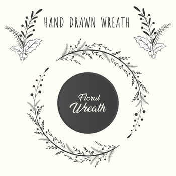 Hand drawn floral wreath and laurel frame circle with leaf and flower vector