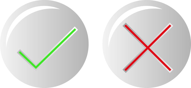 Accepted and rejected, tick and cross, approved and rejected, correct and incorrect, true and false. Green and red color. vector