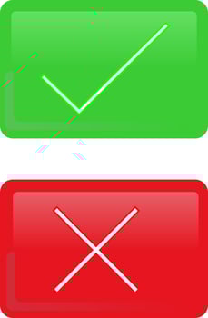 Check mark and cross, accepted and rejected, approved and rejected, correct and incorrect, true and false. Green and red color. vector
