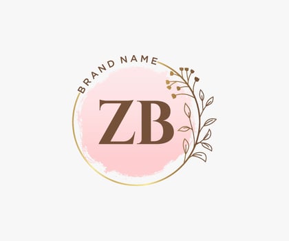 Initial ZB feminine logo. Usable for Nature, Salon, Spa, Cosmetic and Beauty Logos. Flat Vector Logo Design Template Element.