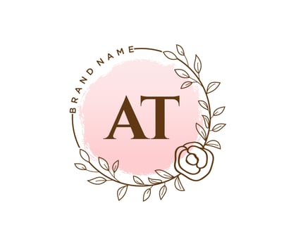 Initial AT feminine logo. Usable for Nature, Salon, Spa, Cosmetic and Beauty Logos. Flat Vector Logo Design Template Element.
