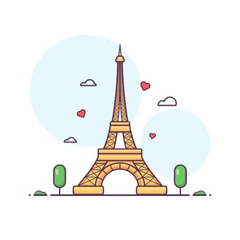 Cute adorable cartoon romantic Eiffel tower France illustration for sticker icon mascot and logo vector
