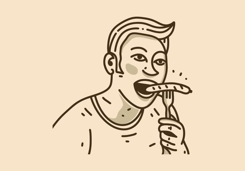 Vintage illustration of man eating sausage vector