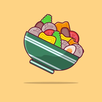 Detailed meatball, noodle, chips, meat, and tomato illustration for asian food icon vector