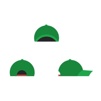 set of green hat icons with different angles isolated on white background vector