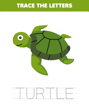 Education game for children trace the letter of cute cartoon turtle printable underwater worksheet vector