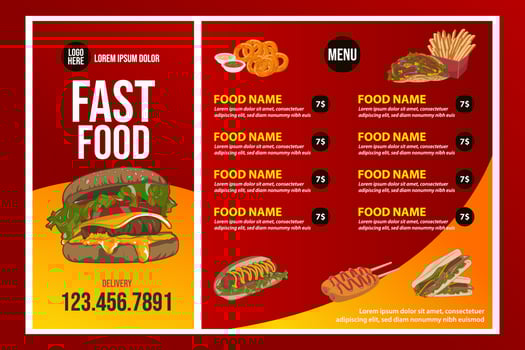 Restaurant Cafe menu, template design. Fast Food vector