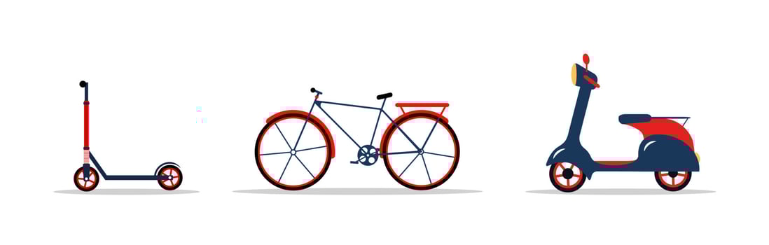 Modern ecological city transport. Environmentally friendly alternative vehicles isolated on white background. Vector illustration in flat cartoon style