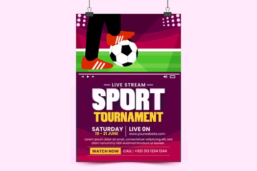 Football tournament sport event poster or flyer design template simple and elegant design vector