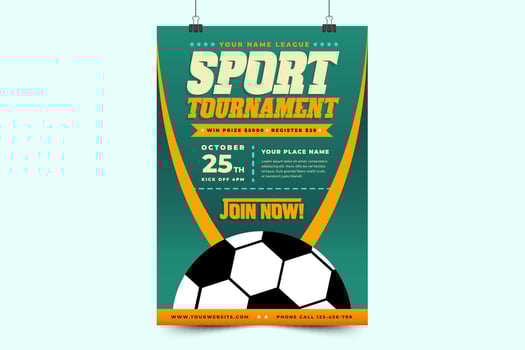 Football tournament sport event poster or flyer design template simple and elegant design vector