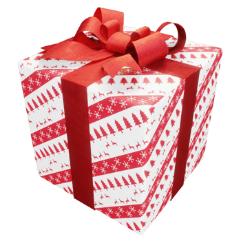 cube of red snow striped present png