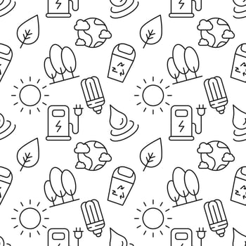 Pattern of sun, forest, gas station, sun, drop, light bulb made of various line icons. Perfect for web sites, wrapping, printing on different covers vector