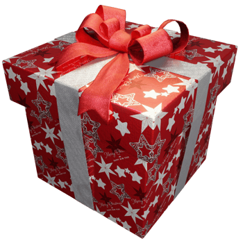 cube of red star striped present box with red bow png