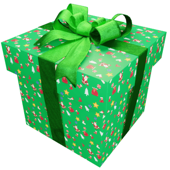 Christmas present of Christmas decors striped present with green ribbon png