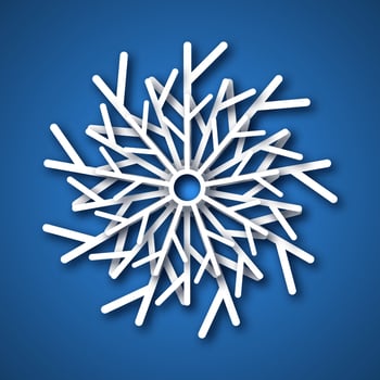 Paper cut snowflake. White snowflake on blue background. Christmas and New Year decoration elements. Vector illustration