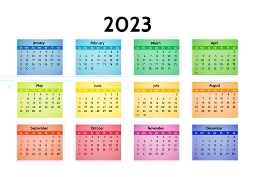 Calendar for 2023 isolated on a white background. Sunday to Monday, business template. Vector illustration