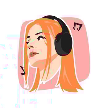 portrait of young orange hair girl wearing headphones. concept of music, hobby, technology. suitable for sticker, print, etc. vector graphic.