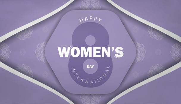 International womens day purple color flyer template with vintage white ornament vector
