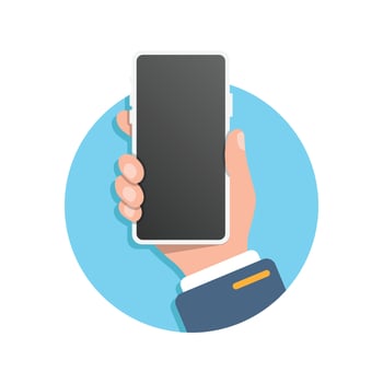 Smartphone in hand illustration in flat style. Mobile device vector illustration on isolated background. Gadget sign business concept.