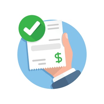 Success payment in hand illustration in flat style. Approved money vector illustration on isolated background. Successful pay sign business concept.