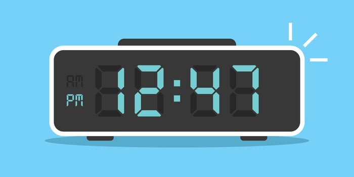 Digital clock number icon illustration in flat style. lcd watch vector illustration on isolated background. Time alarm sign business concept.