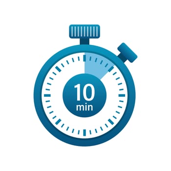 Stopwatch 10 minutes icon illustration in flat style. Timer vector illustration on isolated background. Time alarm sign business concept.