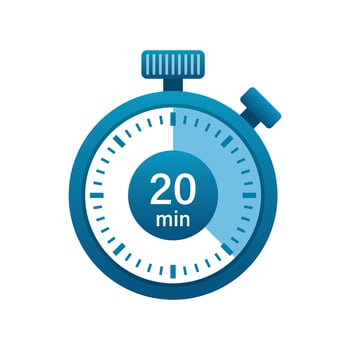 Stopwatch 20 minutes icon illustration in flat style. Timer vector illustration on isolated background. Time alarm sign business concept.