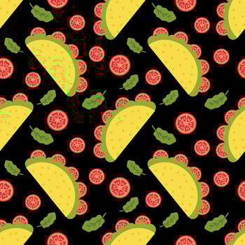 Mexican fastfood taco and tomatoes seamless pattern. vector