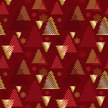 Seamless Gift Wrapping Paper Pattern Red Gold Christmas Tree vector
