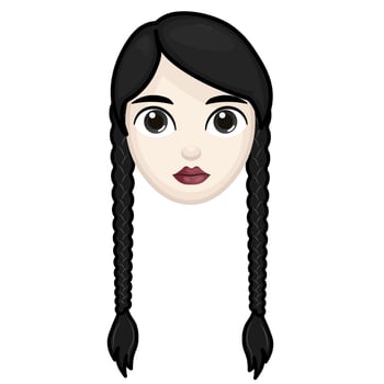 Woman with black hair. Wednesday concept. Large size of pale emoji face vector