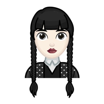 Woman with black hair. Wednesday concept. Large size of pale emoji face vector