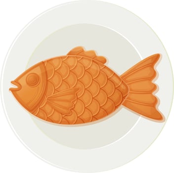 Japanese Taiyaki on a plate. Asian food illustration isolated on white background in cartoon style vector