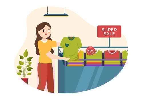 T shirt Store for Buying New Products Clothing or Outfit with Various Color and Model in Flat Cartoon Hand Drawn Templates Illustration vector