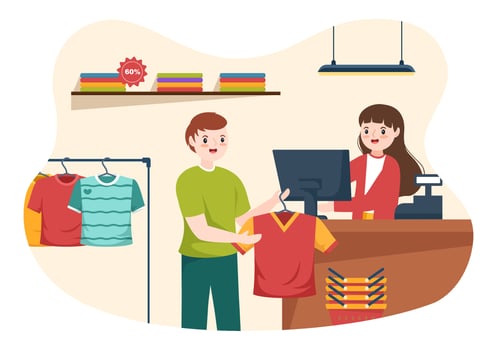 T shirt Store for Buying New Products Clothing or Outfit with Various Color and Model in Flat Cartoon Hand Drawn Templates Illustration vector